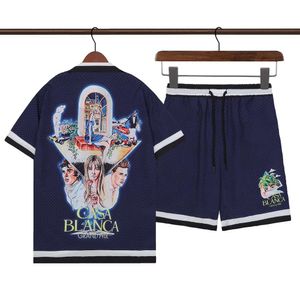 Casablanca Men's Tracksuits New Shirt Hawaiian Beach Resort Blue Wavelet Dot Blossom Shirner Casa Blanca M0LP