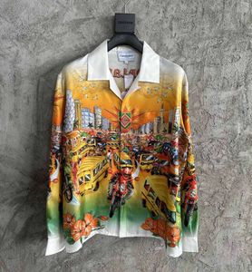 Camisas de estampado de motocicletas de Casablanca camisa suelta casual para hombres diseñador de seda seda con botones de manga larga camisa