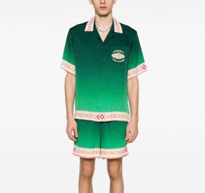 Casablanca Unity Is Power Sets Chemises de créateur en jacquard de soie pour hommes Chemises imprimées vertes Shorts de plage