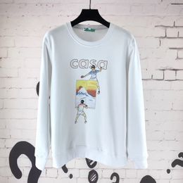 Casablanca-s 24SS Sudadera de diseñador Top de algodón Nuevo Patrón de jugador de tenis de mesa Casablanca Suéter impreso Manga larga Unisex Cuello redondo Jersey Sportshirt