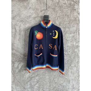 Casablanca Cardigan à col montant pour hommes et femmes, veste décontractée, ample, pull à fermeture éclair, manteaux tricotés de styliste