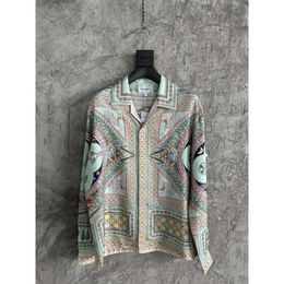 Camisas con estampado de cisne Casablanca, camisa hawaiana de seda con botones, camisa con cuello cubano, Tops estampados informales sueltos