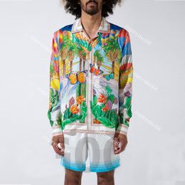Casablanca Tropical Flower Hot Air Balloon Hawaiiaans shirt met lange mouwen voor mannen en vrouwen Designer Button Up Casablanc Shirts