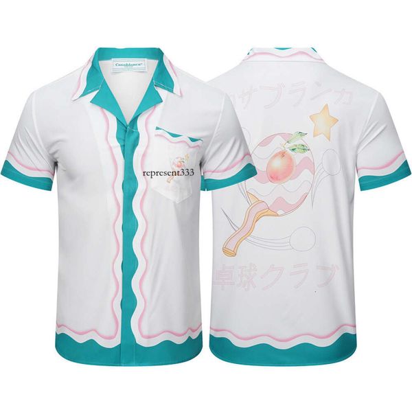 Casablanca t-shirt Casablanca rose vert vague dégradé fruits Tennis de Table raquette Style Satin manches courtes chemise nouveau