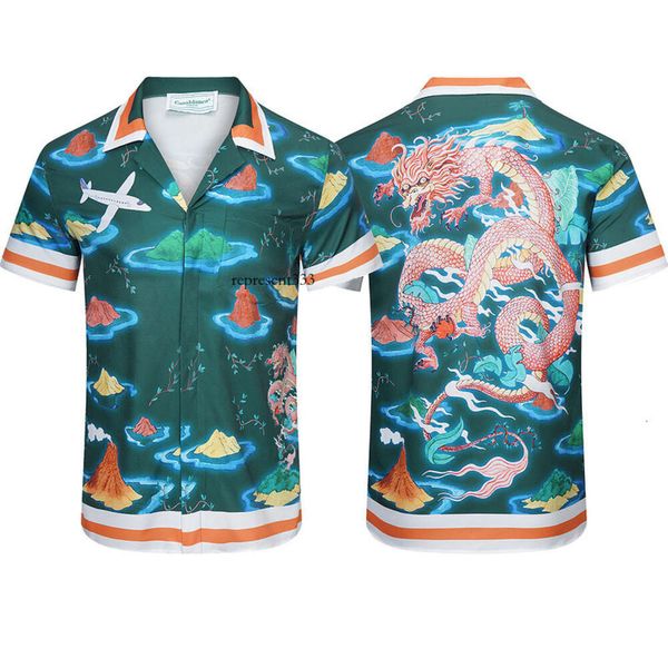 Casablanca t-shirt Casablanca Dragon rouge Style sicilien île soie unisexe hawaïen chemise à manches courtes pour les hommes d'été