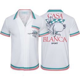 casablanca t-shirt Style de luxe léger petit lapin col cubain manches courtes printemps/été High Street Casablanca chemise de couple décontractée