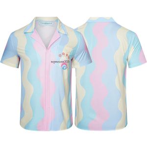 Casablanca camiseta nueva alta calidad Casablanca crema Shell neón Arco Iris sueño seda hawaiana camisa de manga corta