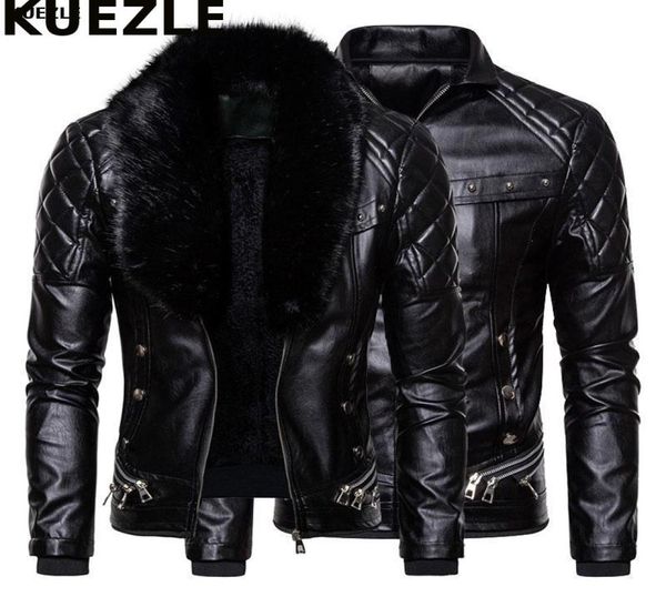 Casaco Chaqueta de cuero para motorista para Hombre, Cuello de piel, chaquetas de Moto de piel sintética desmontables, abrigos, Chaqueta informal de PU, Chaqueta Moto Hombre 2472891