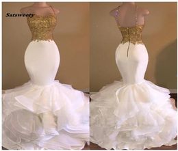 Casamento-vestidos De noche sexys De sirena, apliques dorados, volantes De encaje, vestidos De graduación con gradas, cremallera, espalda abierta, bata De Mariee7840418