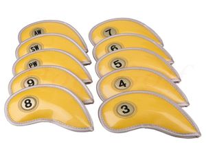 Casar Golf 10pcs Jaune 3PW Slick Stick Synthetic Leather Set Golf Iron Club Covers HIFFERS2574552