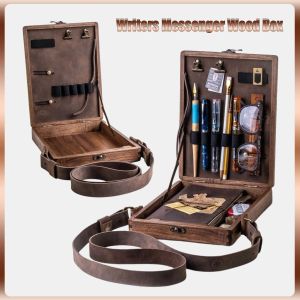 Case A5 Écrivains d'artistes en bois Boîte en bois Rétro Tenderie Sac à bandoulière Extérieur Misportation Art Supplies Box Home Decor Art Gift Hands Sacs