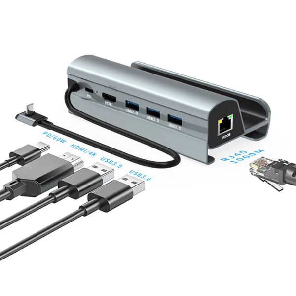 Caso de aleación de aluminio Estación de acoplamiento de TV Base del cubo Dock USB C a RJ45 Ethernet 4K 60Hz Compatible con Asus Rog Ally