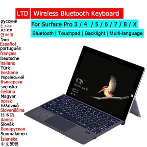 Case Bluetooth -toetsenbord voor Surface Pro 3 4 5 6 7 8 9 X GO 1 2 3 Trackpad Russisch Arabisch Hebreeuws Koreaans Spaans Frans Thais toetsenbord