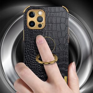 Case Crocodile Pattern Leather Coquefor iPhone 11 12 13 PRO XS MAX XR X Screen Protector voor 8 6 7 Plus SE 5 5Scover