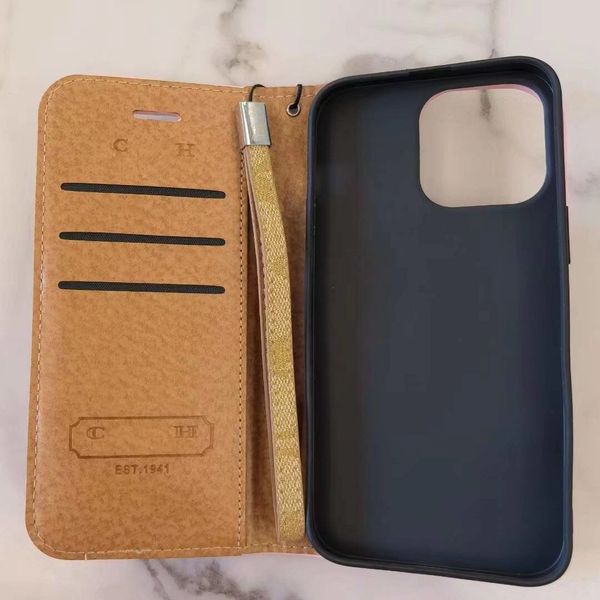 Coque de téléphone en cuir de styliste, étui portefeuille à rabat avec porte-cartes pour iPhone 15 14 Pro Max 13 12 Pro 11