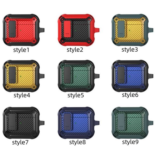 Coque pour Airpods Pro 2ème génération Accessoires de casque Housse avec couvercle de verrouillage Porte-clés robuste Hommes Femmes Armure militaire Coque de protection antichoc