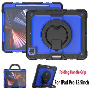 Étui antichoc avec béquille rotative à 360 ° pour iPad Pro 12,9 pouces, housse de protection hybride robuste avec porte-crayon S + bandoulière + film PET