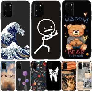 Pour Samsung Galaxy S20 Case PLUS Ultra FE GalaxyS20 S 20 + Black Tpu Case Dog Cat Flower Pattern