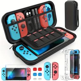 Étui pour Nintendo Switch, kit d'accessoires 9 en 1 avec étui de transport, étui de protection dockable, protecteur d'écran HD et 6 capuchons pour poignées de pouce