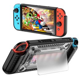 Caso para Nintendo Switch OLED Case de protección de la consola de agarre pesado con huellas de tarjetas agarres de mano y patada