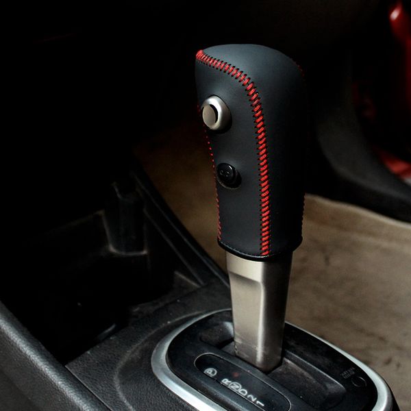 Funda para Nissan Tiida modelo antiguo, cubierta de perilla de cambio de marchas automática, cubiertas de engranajes de cuero genuino DIY, accesorios de cuero cosidos a mano para coche 301s