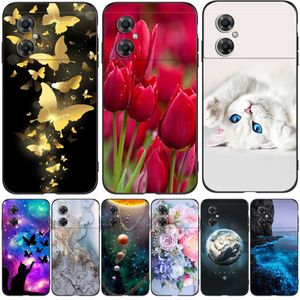 Voor Xiaomi Poco M4 5G Case Phone Back Cover Soft Silicone Protective Black Tpu 302 Cat Cute Marble