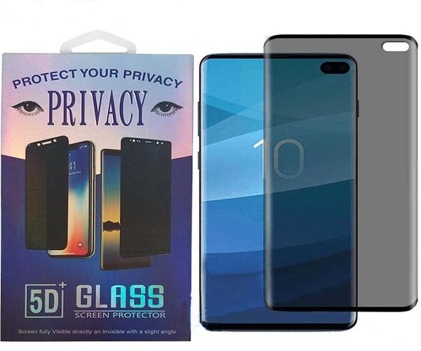 Protecteur d'écran en verre trempé de l'intimité incurvée du boîtier pour Samsung Galaxy S10 S9 S8 plus Note 8 Remarque 9 Remarque 10 Pro avec RETA2909622