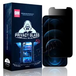 Case vriendelijke volledige lijm anti-spy schermbeschermer voor iPhone 14 13 13Pro 12 Mini 11 Pro X XS Max XR 8 7 6 Plus 9H Privacy gehard glas met retailpakket