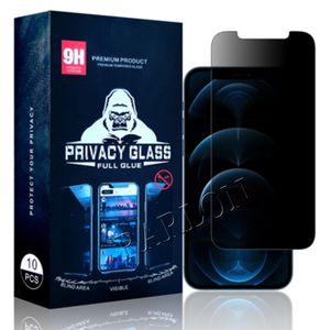 Protecteur d'écran anti-espion Full Glue pour iPhone 14 13 13pro 12 Mini 11 Pro X XS MAX XR 8 7 6 Plus Verre trempé de confidentialité 9H avec emballage de vente au détail