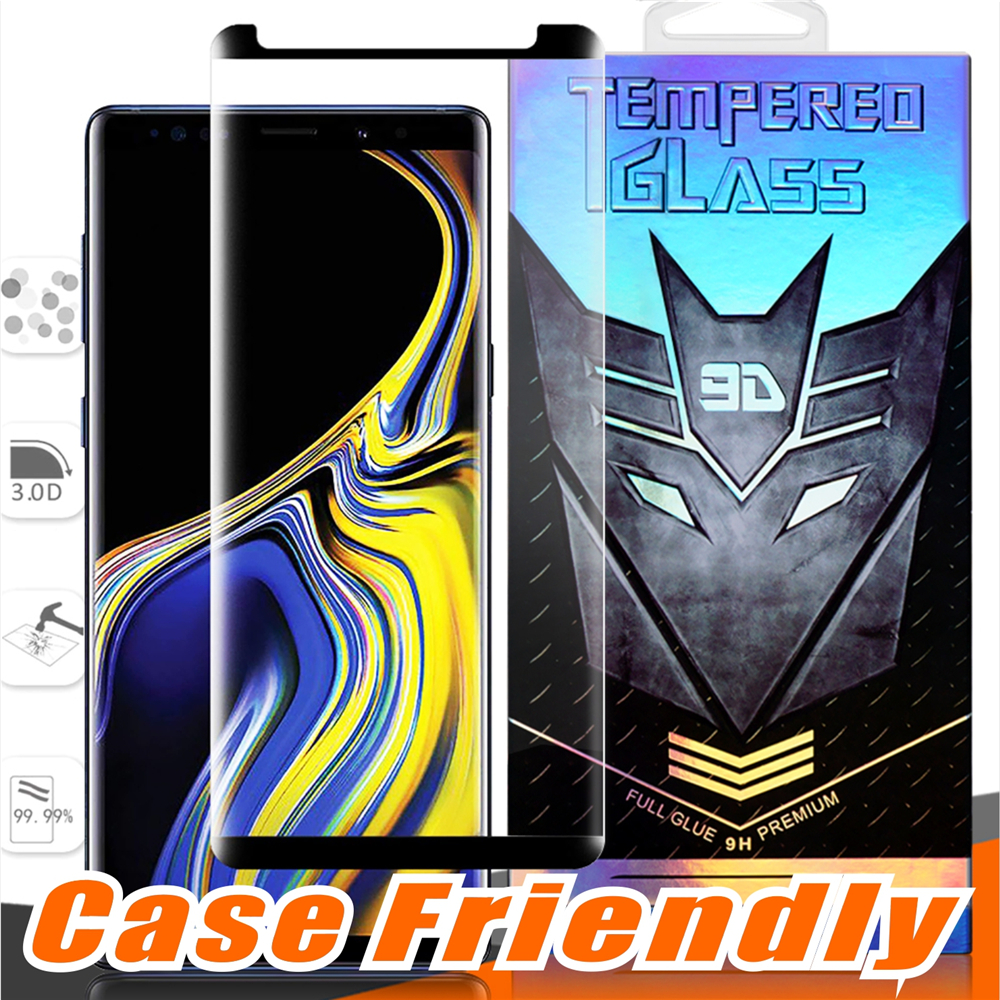 Case Friendly Full Glue Versione piccola in vetro temperato per Samsung Galaxy Note 20 ultra10 9 8 S10 S9 Plus Edge 3D Curve Clear Screen Protector