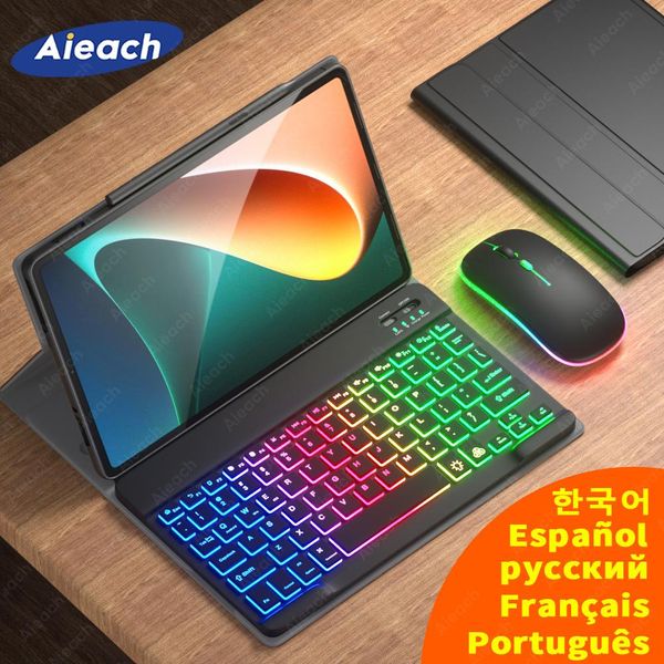 Case Funda pour Xiaomi Pad 5 Couvercle de clavier du boîtier pour Xiaomi Mi Pad 5 Pro Case 2021 Russe Espagnol French Rainbow Bluetooth Clavier