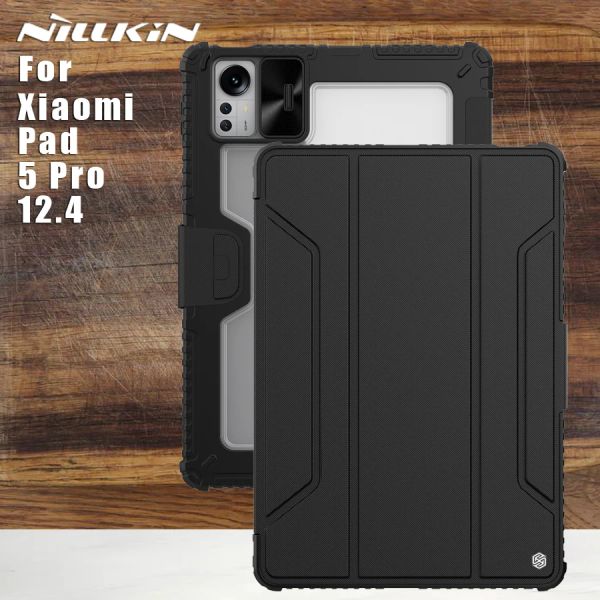 Case Nillkin pour Xiaomi Mi Pad 6 5 Pro 12.4 Case Protection de caméra Pumper Flip Cuir de cuir Couverture arrière pour Xiaomi Pad 5 Pro 11 pouces