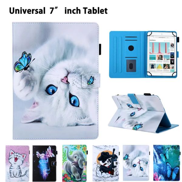 Case tableta Case de 7 pulgadas Universal para Huawei MediaPad T3 7.0 Cubierta para Samsung Tab A T280 Tableta Fondo Capacidad de impresión de gato Cute Cat