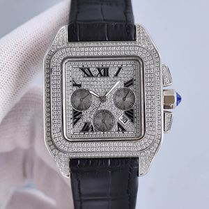 Case With Diamond Mens Watch Automatic Mechanical 9100 Beweging Horloges 42 mm ingelegd met Rhinestones Waterdichte koeienriem Polshidematch Montre de Luxe