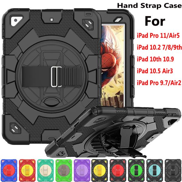 Estuche con protector de pantalla para iPad Pro 11 Air4 Air5 10.9 10.5 10.2 pulgada 7th 8th 9th 10th Gen Rugged Shock -a -improvisado 360 Mango giratorio Soporte con correa para la correa del hombro