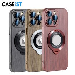 Caseist 2024 Case de téléphone à grains en bois film Protéger les couvertures mobiles PC Modèle en bois en fibre de carbone avec support de support magnétique pour iPhone 15 14 13 12 Pro Max Plus
