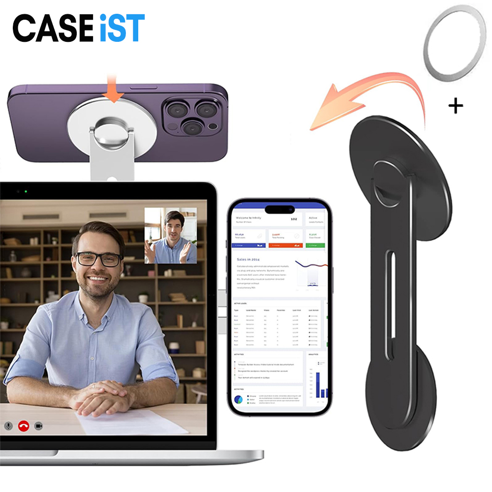 CASEiST Support d'extension magnétique réglable à 180 ° pour ordinateur portable, double écran d'affichage, montage latéral sur le dessus, support de téléphone pour ordinateur de voiture, double moniteur, caméra pour MagSafe Tesla