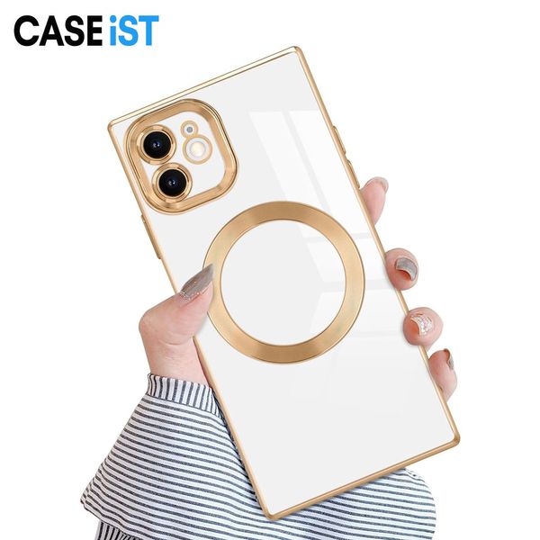 CASEiST Cajas de teléfono celular con anillo magnético cuadrado de lujo Colores de corazón electrochapados Cubierta protectora de parachoques de TPU suave y delgada para iPhone 15 14 13 12 11 Pro Max Plus Samsung