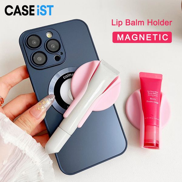 Caseist Fashion Lip Balm Téléphone Back Back Case Strong Magnetic Lipstick Gloss Grip Making Mount Mount Mascara Mascara Stand INS Designer Mobile Clip pour iPhone Android