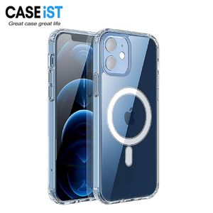 CASEiST Cajas de teléfono magnéticas fuertes de lujo Transparente Acrílico transparente PC TPU Anti parachoques amarillo Cubiertas móviles para iPhone 15 14 13 12 11 Pro Max XR XS 8 7 Plus