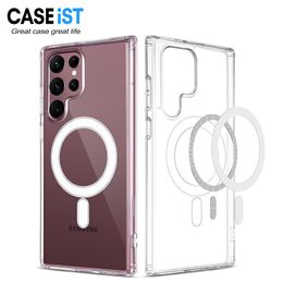 CASEiST Funda magnética fuerte de lujo para teléfono, funda transparente con imán transparente de PC TPU, cubierta móvil antiparachoques amarillo para Samsung Galaxy S24 S23 S22 S21 Ultra Plus FE