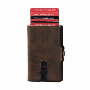 Casekey Meilleure vente Minimaliste Rfid Blocage Pop Up Porte-cartes de crédit Portefeuille Vintage PU Cuir Smart Wallet avec fermeture à glissière u5jE #