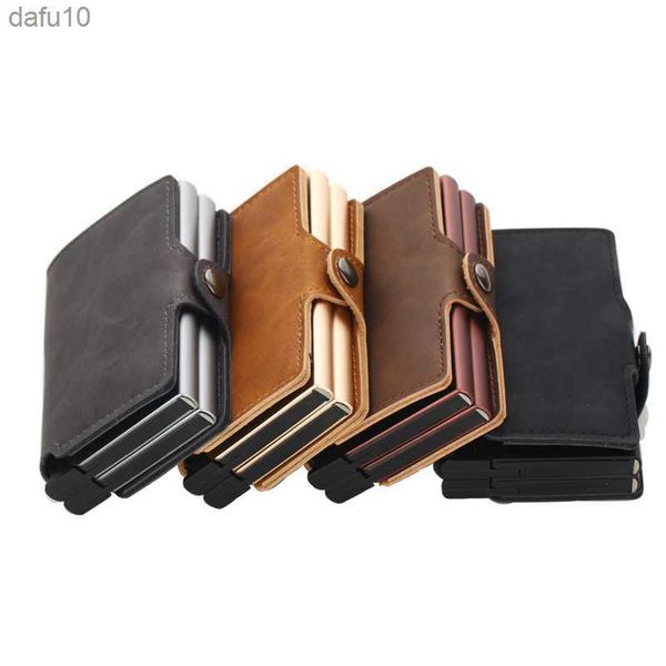 Casekey Dual Manual Pop Up Business Card Holder Rfid Minimalist Wallet Metal Double Card Holder Case L230704