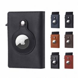 Casekey Hommes Cuir de vache Smart Airtag Portefeuille RFID Crazy Horse Premium Cuir Fermeture magnétique Pop Up Crédit Air Tag Porte-carte Q1je #