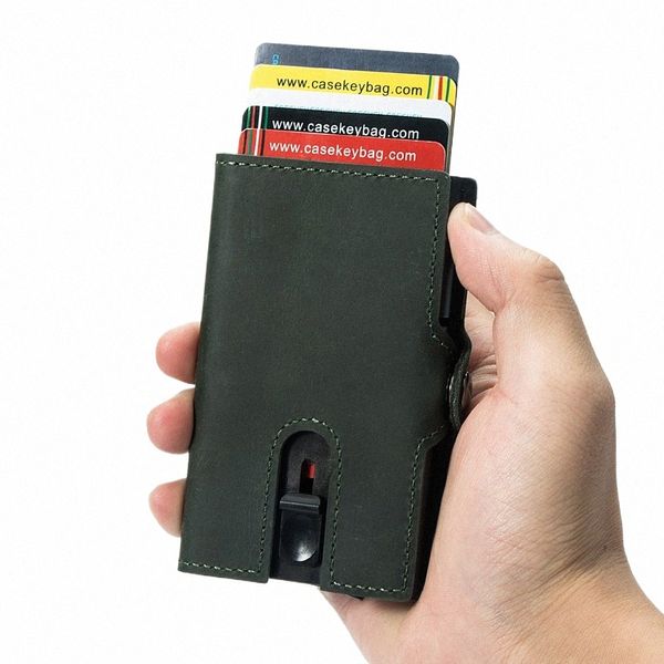 Casekey RFID bloquant le support de carte de crédit Anti Bank Card Pocket Green Pop Up Wallet Smart Busin Credit Card Carte Tarjeteros L4Y3 # #