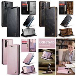 S24 Caseme Business PU Étuis portefeuille en cuir pour Samsung S23 Plus Ultra A14 5G A34 A54 A24 4G Fermeture Sucer Hommes Luxe Crazy Horse Holder Flip Cover ID Card Slot Pouch