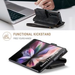 CaseMe C30 Cremallera 10 Ranura para tarjeta Retro Cartera de cuero Funda para teléfono para Samsung Galaxy Z Fold 3 4 5G