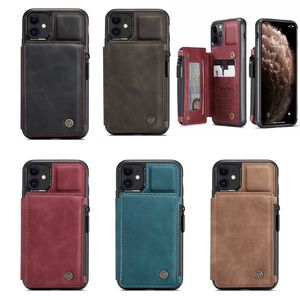 Fundas de cuero CaseMe con paquete de billetera para iPhone 15 Plus 14 13 12 11 Pro MAX X XS XR 8 7 Samsung S22 Ultra FE Cremallera Bolsillo en efectivo Ranura para tarjeta de identificación Soporte magnético Funda con tapa