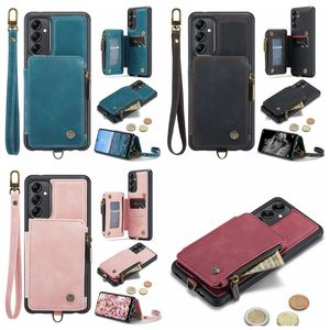 Étuis en cuir CaseMe avec portefeuille pour Samsung S23 Ultra Plus A14 4G 5G A34 A54 A33 A53 A73 Note 20 Zipper Cash Pocket Fente pour carte d'identité Support magnétique Flip Cover Pouch