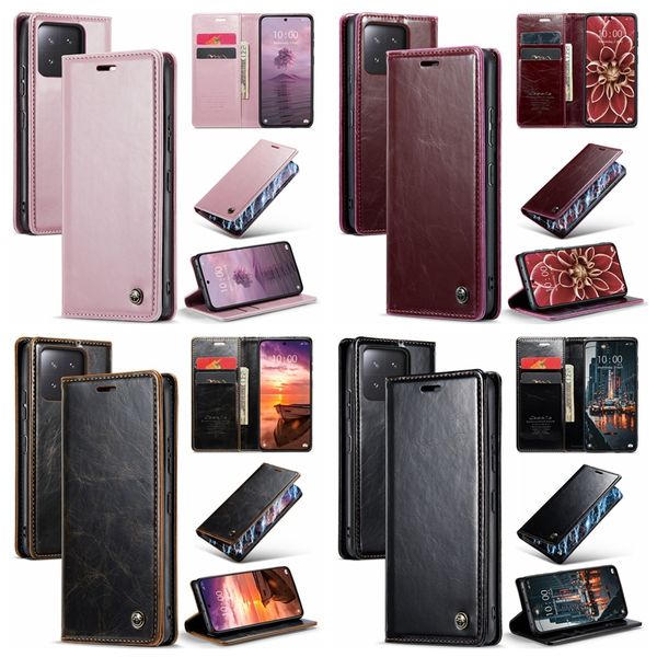 Estuches de billetera de cuero Caseme para One Plus 11 Xiaomi 13 Lite Pro Redmi 12C 11A Note 12 4G Business Closure Suck Fashion Crazy Horse Holder Flip Cover ID Card Slot Pouches